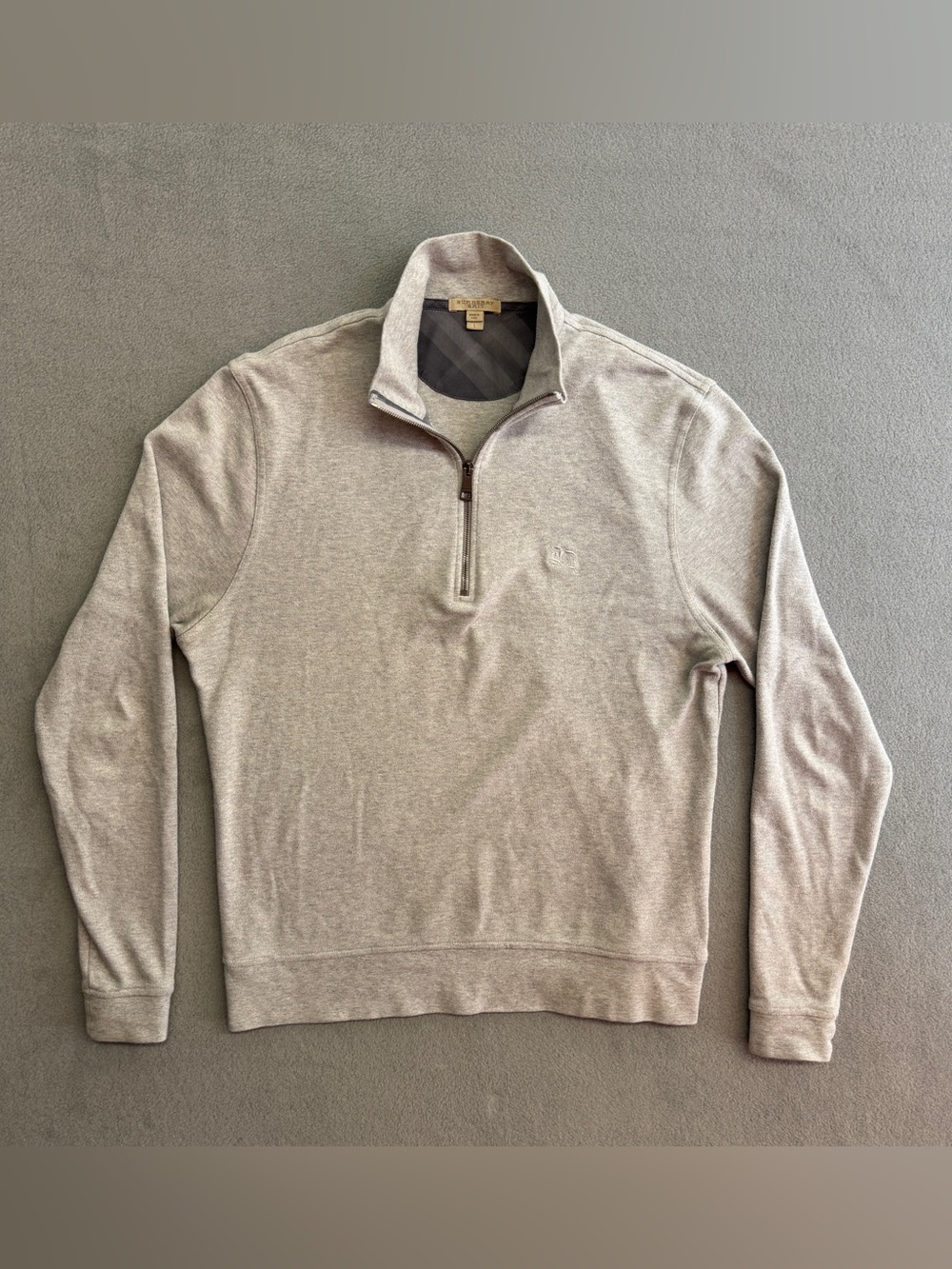 Burberry Brit Sweater Large Mens 1/4 Zip Pullover Cotton Gray Long Sleeve Preppy
